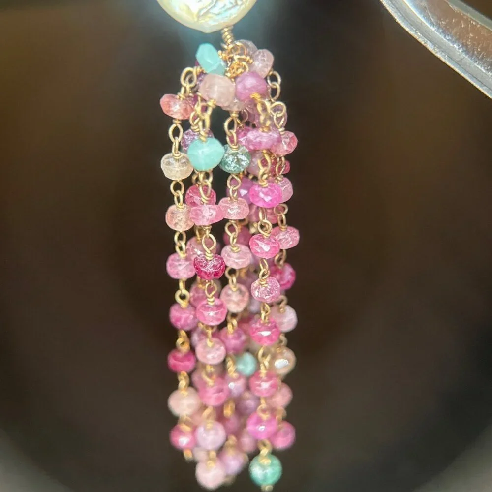 Ruby/Pearl‎ Dangle Earrings